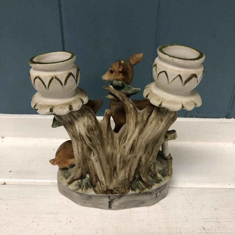 Vtg Fawn Deer Double Taper Candle 5.5” Holder Figurine Made In Japan‎